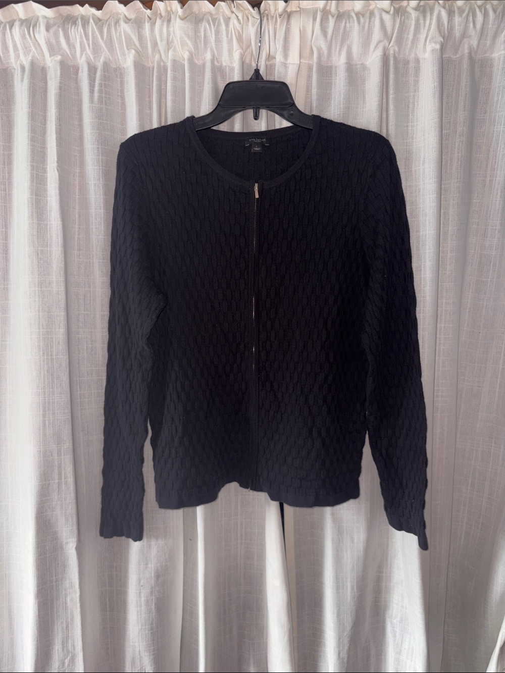 Ann Taylor Black Textured Zip-Up Cardigan